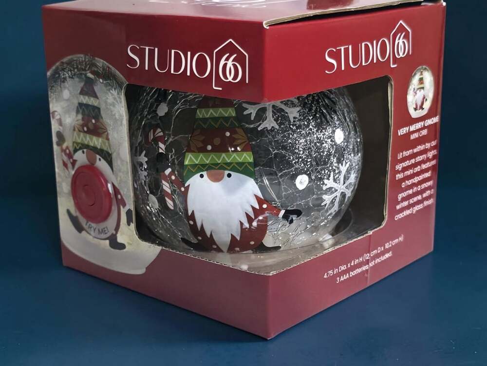 Studio 66 Very Merry Gnome Mini Orb Crackled Glass Holiday Decor